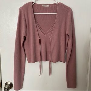 Moon & Madison Pink Tie Front Knit Cardigan and Tank Top